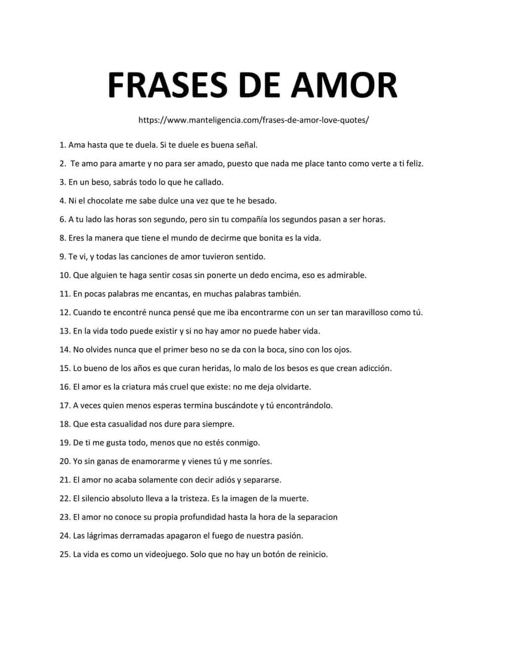 Downloadable and printable list of frases de amor as jpg or pdf